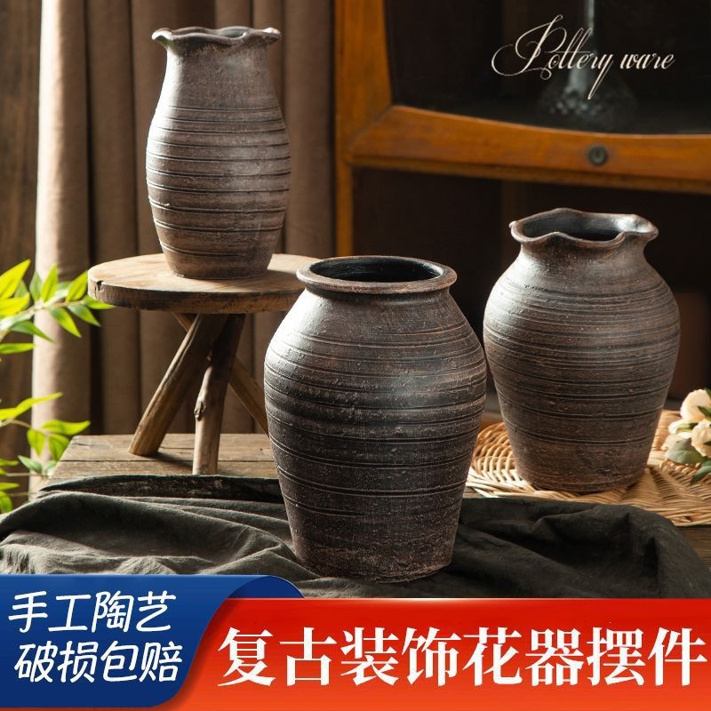Nuevo vasos de cerámica china retro decoración zen flores secas maceta de cerámica hidropónica
