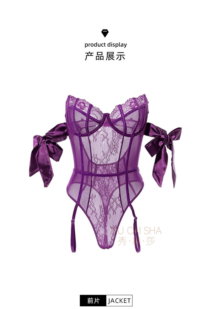 Lace Bodysuit with Garter Straps and Black Stockings, Sheer Intimate Apparel — detail image 16