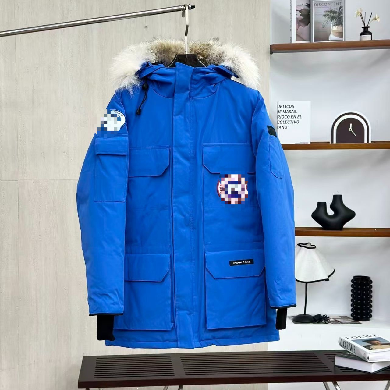 08 Large I Goose Down Jacket, Far Work Expedition White Duck Down Parka, Unisex Couple Style Down Jacket, Black and Off-White