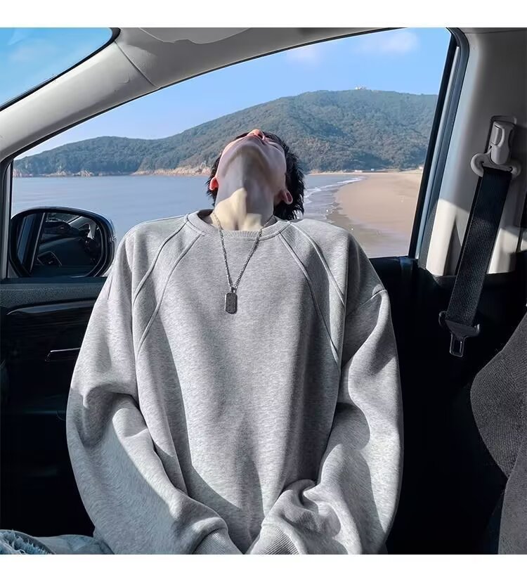 Versatile Youth Patchwork Hoodie Men's Autumn Long Sleeved T-shirt Retro Round Neck Top Trendy_voghion.com