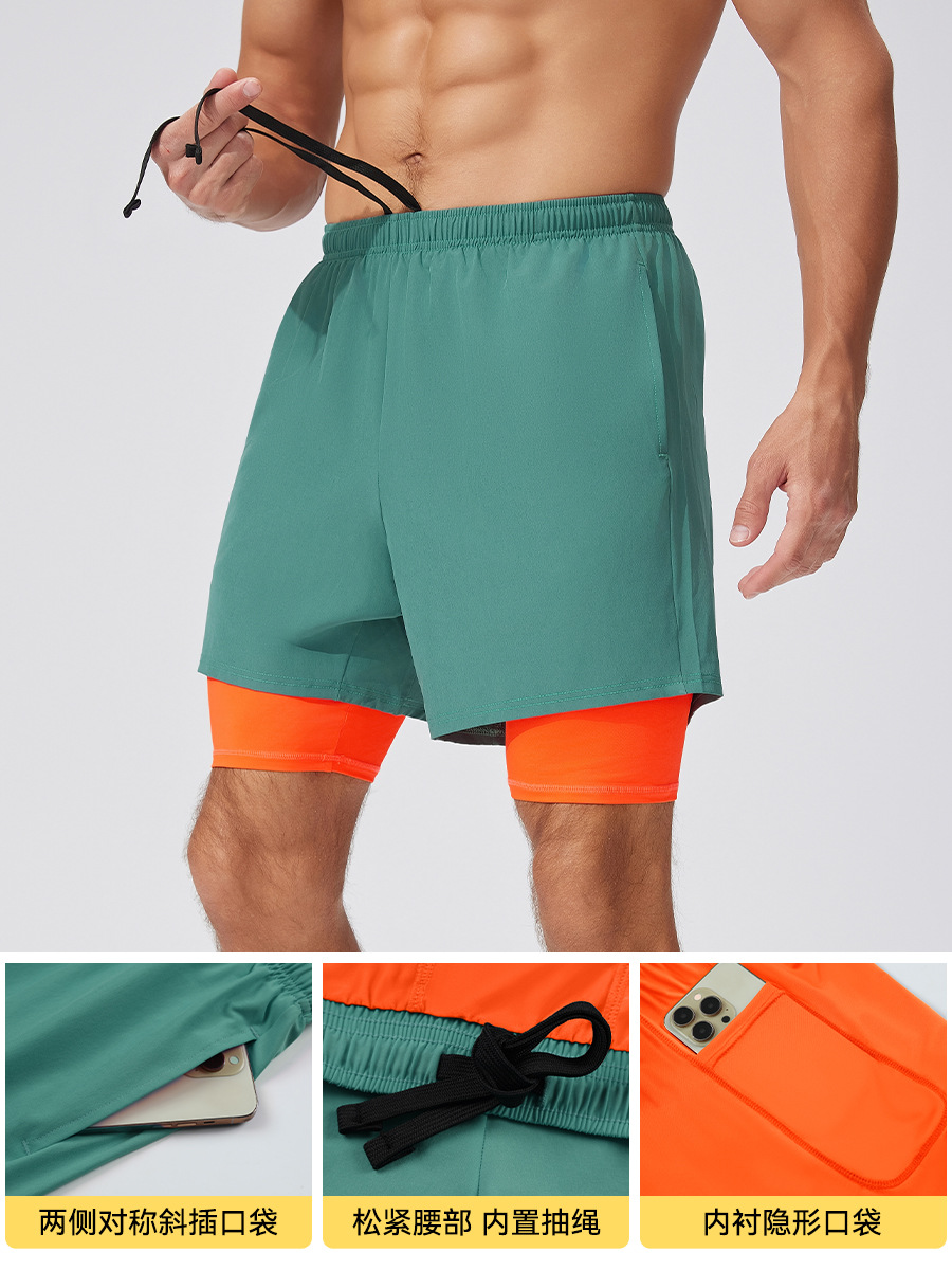Cross-Border Large Size Breathable Training Men's Elastic Lining Anti-Exposure Fake Two-Piece Shorts Outdoor Running Sports Shorts