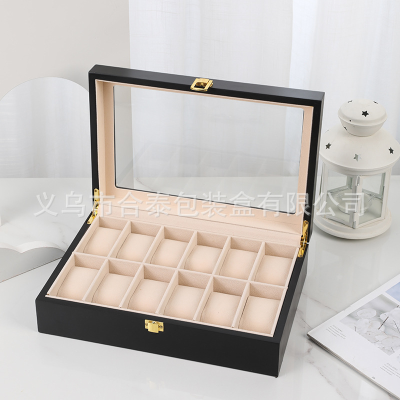 외부 블랙 내부 쌀 12 비트 시계 나무 상자