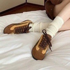 明星同款韩区博主复古系带真皮低帮德训鞋女2025赛车阿甘鞋休闲鞋|undefined