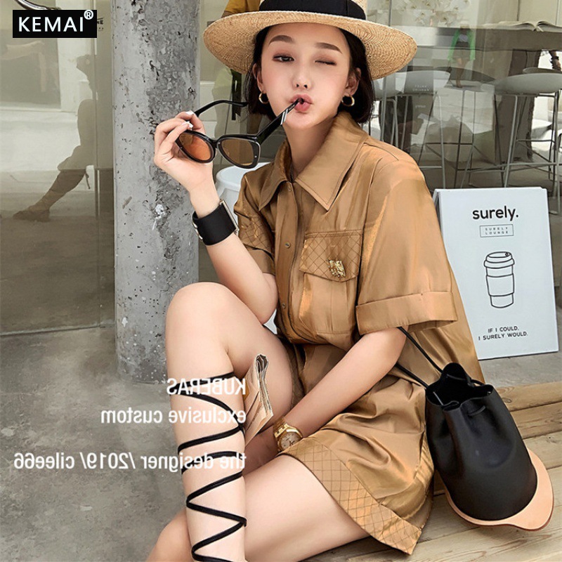 2020 new pattern Champagne Gold Light and thin suit temperament shirt Broad leg shorts Easy Little Western style Two piece set