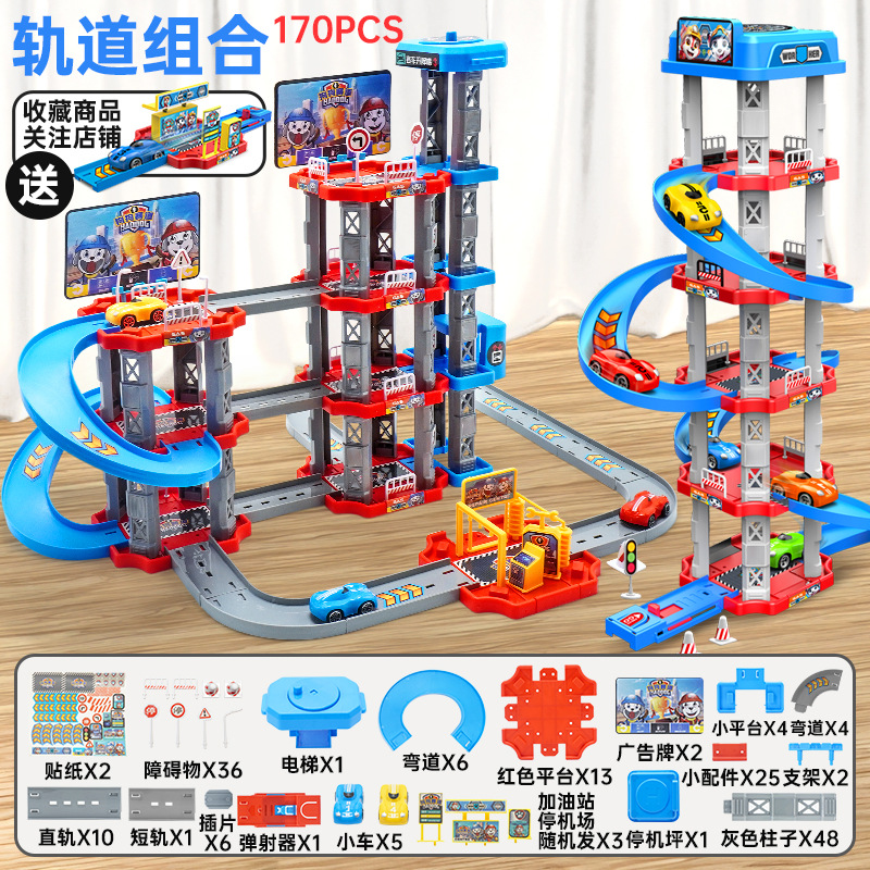 Coche de ferrocarril para niños juguete estacionamiento gasolinera DIY Asamblea ciudad Panshan Road entrada Catapult coche deportivo