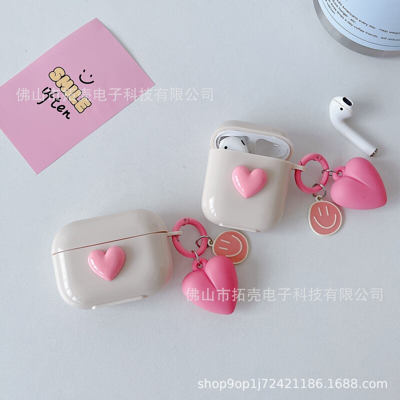 Pink Love Suitable for Apple Headphone Case Tpu Protective Case AirPods 3 creamy-white Headphone Case 2 Generation