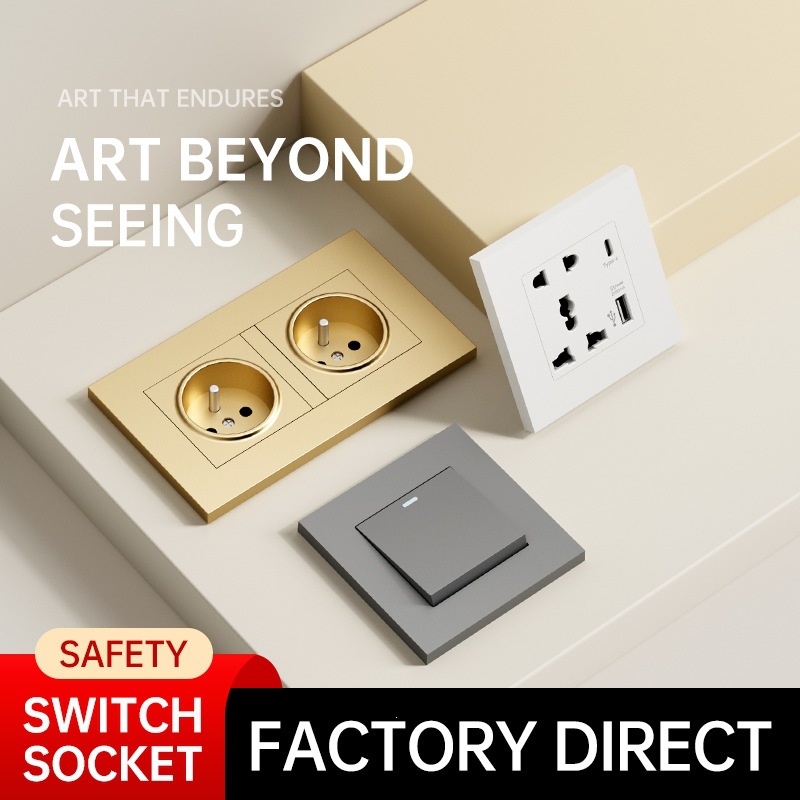 Interruptor de pared de borde de oro británico enchufe de plástico PC multifuncional 86 interruptor de cocina USBTypeC carga rápida