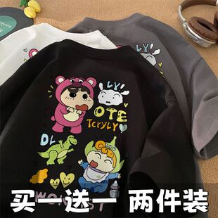 2025 New Summer Style Cartoon Crayon Shin New Printed Short-sleeved T-shirt Loose Half-sleeved Top for Men and Women Students 12