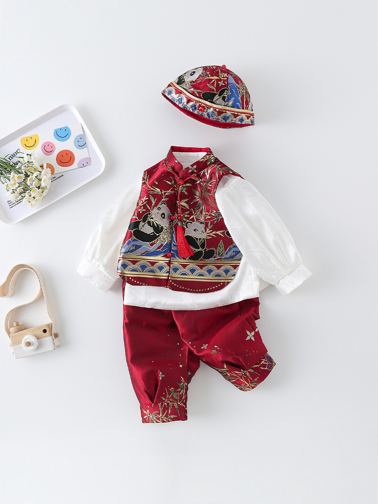 Ropa de otoño para bebés atrapar Zhou Tang ropa de bebés conjunto dividido vestido de aniversario para niños pequeños estilo chino estilo chino estilo chino