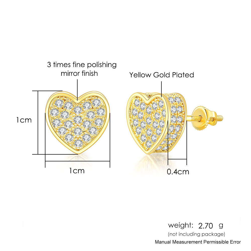 Popular Hip Hop Zircon Stud Earrings Men's And Women's Full Diamond Gold Plated Threaded Earrings Stud Earrings_voghion.com