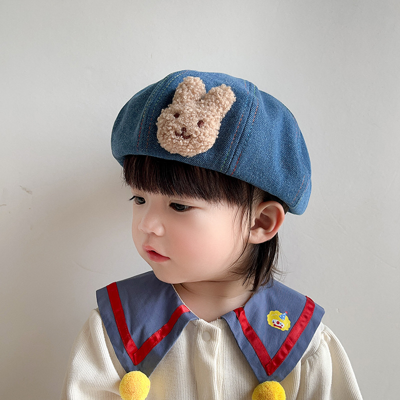 韓版女童復古牛仔貝雷帽2023親子款小女孩百搭休閒粉色愛心南瓜帽