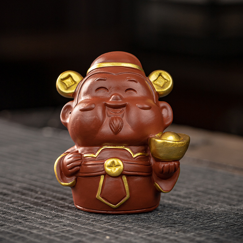 紫砂茶宠财神爷摆件招财可养茶桌装饰茶玩配件