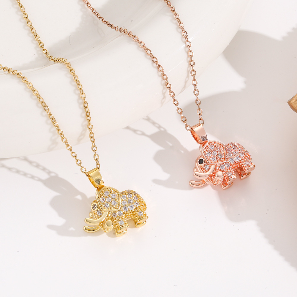 Pendant Necklace Classification Wholesale Jewelry Cute Modern Style Elephant Titanium Steel Copper Plating Cable Chain Pendant Necklace