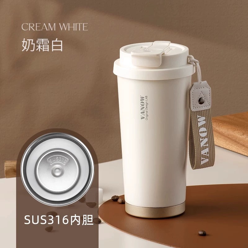 British vanow taza de café taza de vacío de alta apariencia de la muchacha revestimiento de cerámica de acero inoxidable portátil de paja taza de agua