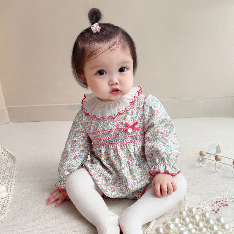 童装婴儿连体衣哈衣春秋季碎花女宝宝三角包屁衣爬服童装2915
