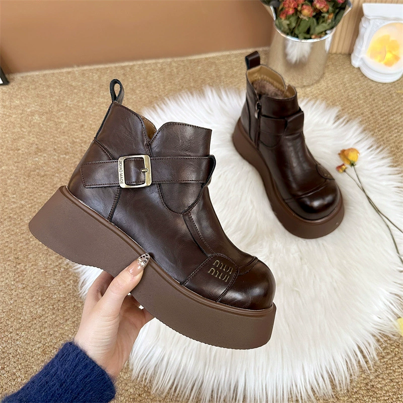 Martens, зимние полусапожки на платформе, теплые, английский стиль, приталенные