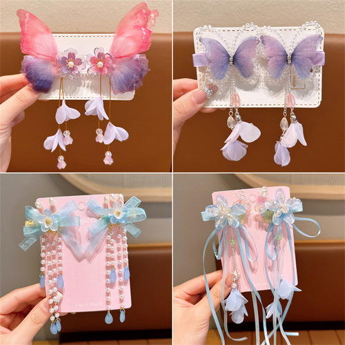 Children's bow Hanfu headwear girls' hair accessories ancient style hairpins ancient costume fairy tassel hairpins with accessories clips