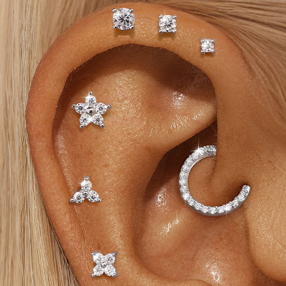3g Weight Zircon Inlay Material Ear Studs Classification Ear Cartilage Rings & Studs Piercing Type 1 Piece Quantity Daily Occasion 925 Sterling Silver Material Geometric Pattern All Seasons Season Unisex Gender Elegant, Simple Style Style 1 Piece Ear Cartilage Rings & Studs Elegant Simple Style Geometric 925 Sterling Silver Zircon Ear Cartilage Rings & Studs 6