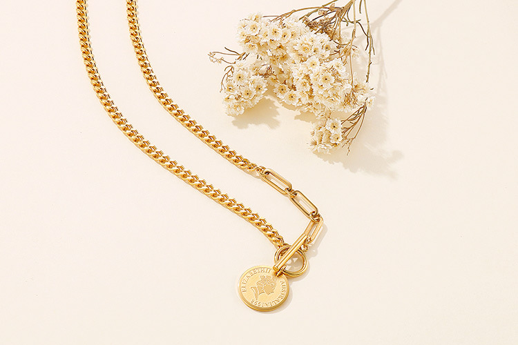 European and American hip-hop hipster bracelet necklace simple coin stainless steel jewelry set