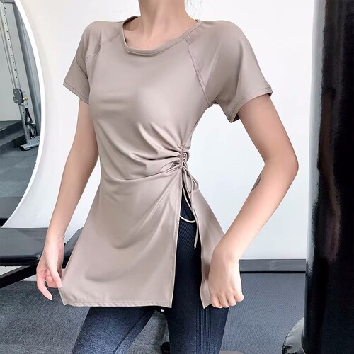 Summer running quick-drying clothing women's quick-drying fitness T-shirt casual breathable slimming mid-length sports yoga top