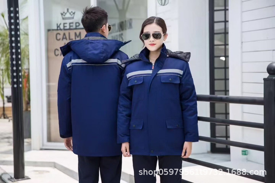 Invierno calentamiento reflectante ropa de trabajo de algodón ropa de algodón media y larga ropa de trabajo de protección contra el frío ropa de trabajo chaqueta de algodón mayorista