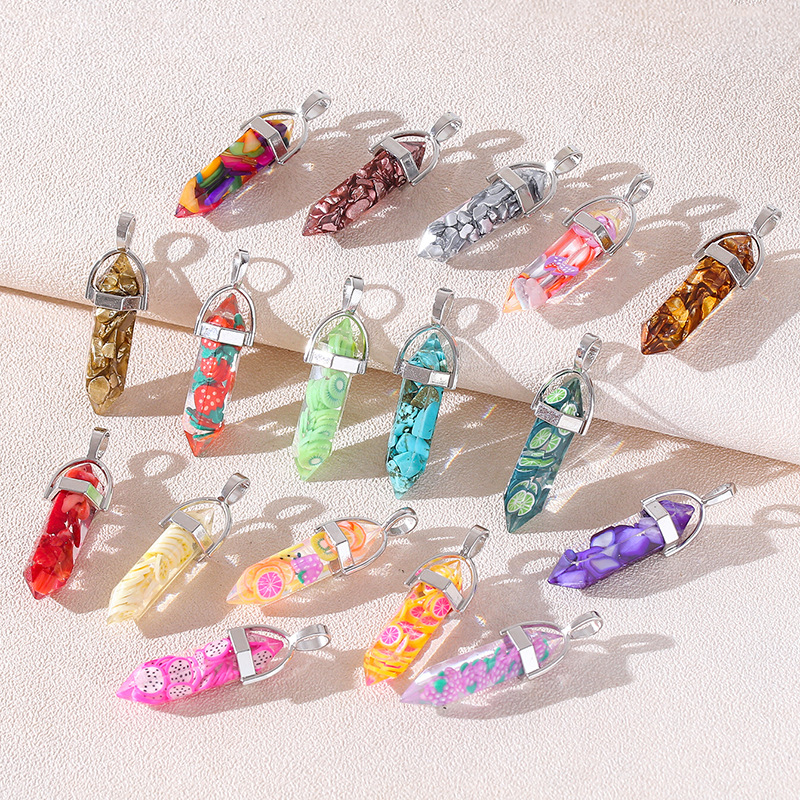 Venta caliente transfronteriza piedra natural amatista cristal rosa colgante de columna hexagonal collar de bala de doble punta colgante único al por mayor