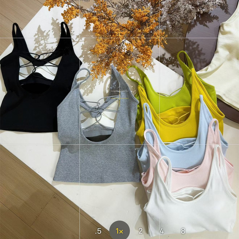 2806 Pure Cotton Vest with Integrated Chest Pad and Cross-Back White Straps, Women's Inner Wear Tube Top for Spring and Summer 2806 Pure Cotton Vest with Integrated Chest Pad and Cross-Back White Straps, Women's Inner Wear Tube Top for Spring and Summer