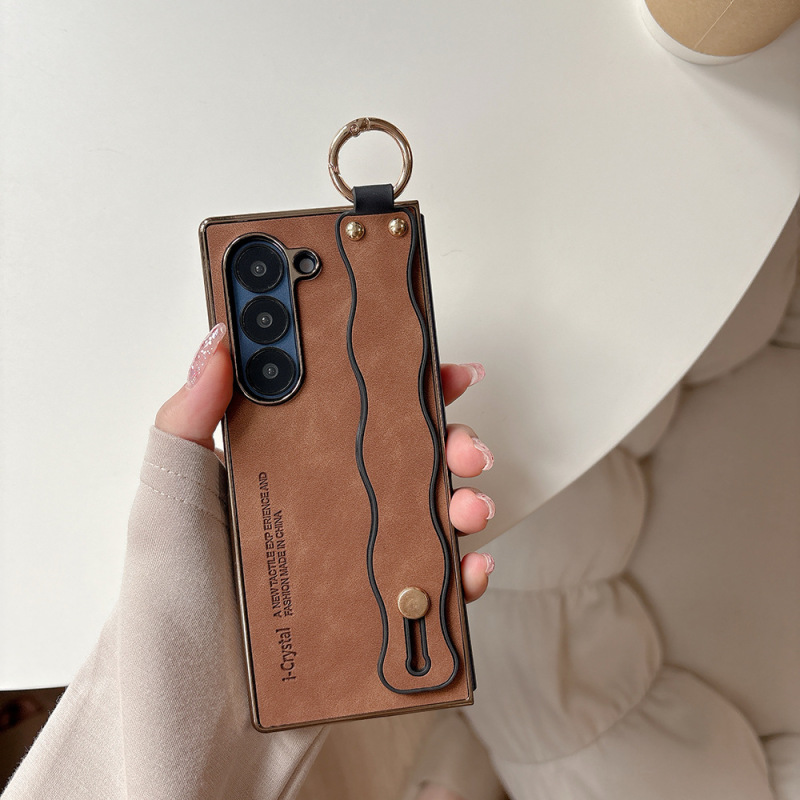 Samsung Z Fold3/4/5/6 携帯電話ケース リストバンド ウェーブ落下防止 ビジネス レザー保護カバーに適しています。|undefined