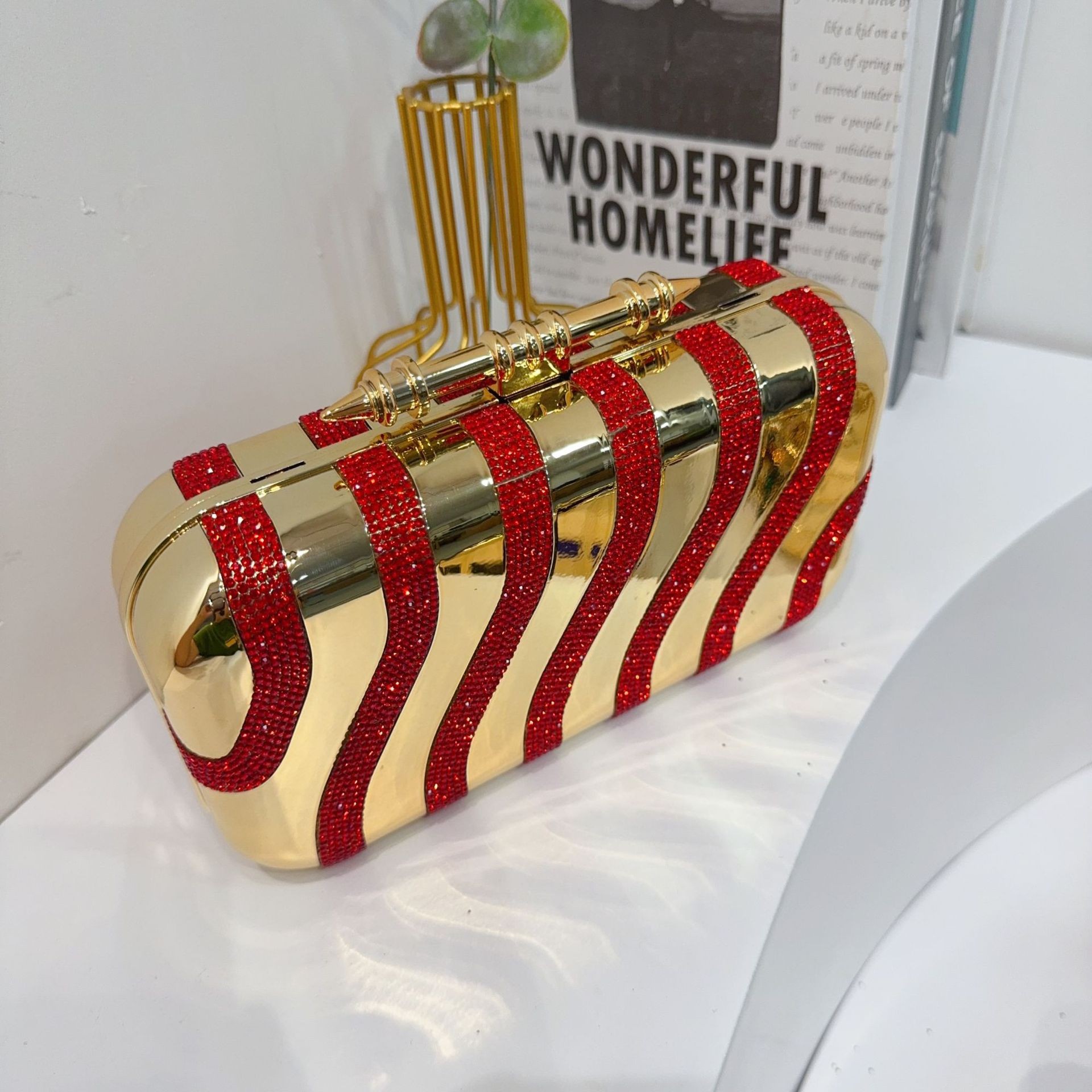 Bolsa de cena a rayas transfronterizas de diamantes acrílicos bolsas de cena de moda de sequillas cheongsam vestido bolsas de mano