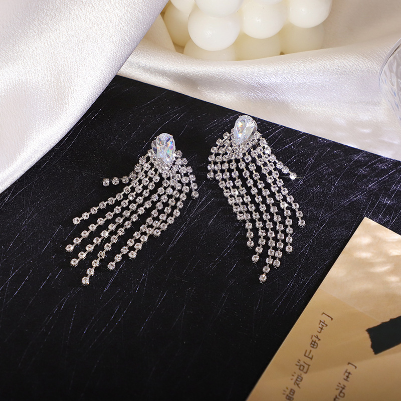 Temperament new Korean diamond earrings long tassel zircon earringspicture2