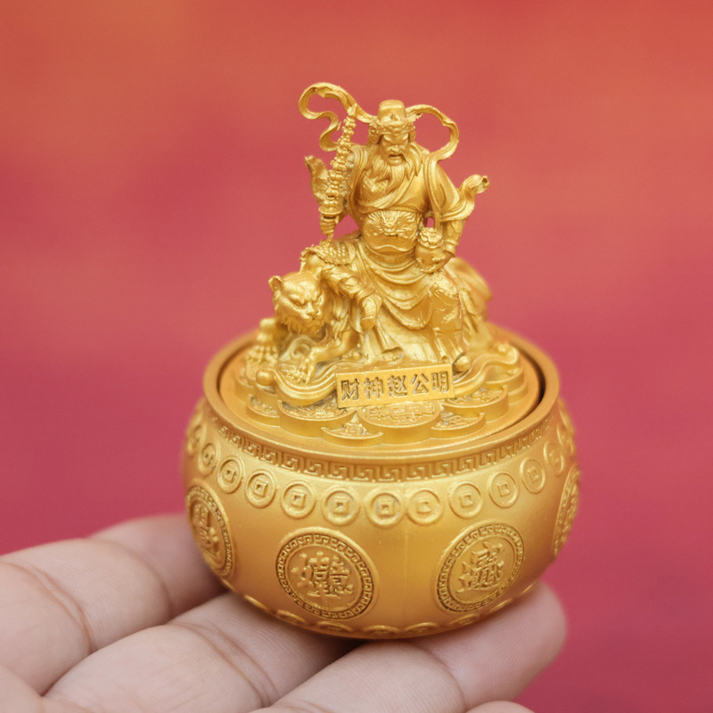新しい富の神趙公明回転宝の壺の装飾品リビングルームのワインキャビネットオフィスの装飾ショップの富の装飾品|undefined