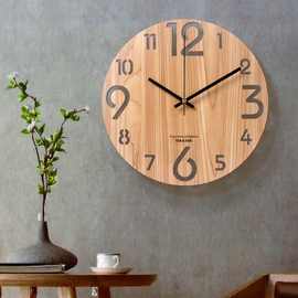免打孔钟表客厅卧室个性简约木纹创意静音现代时钟壁钟简欧挂钟