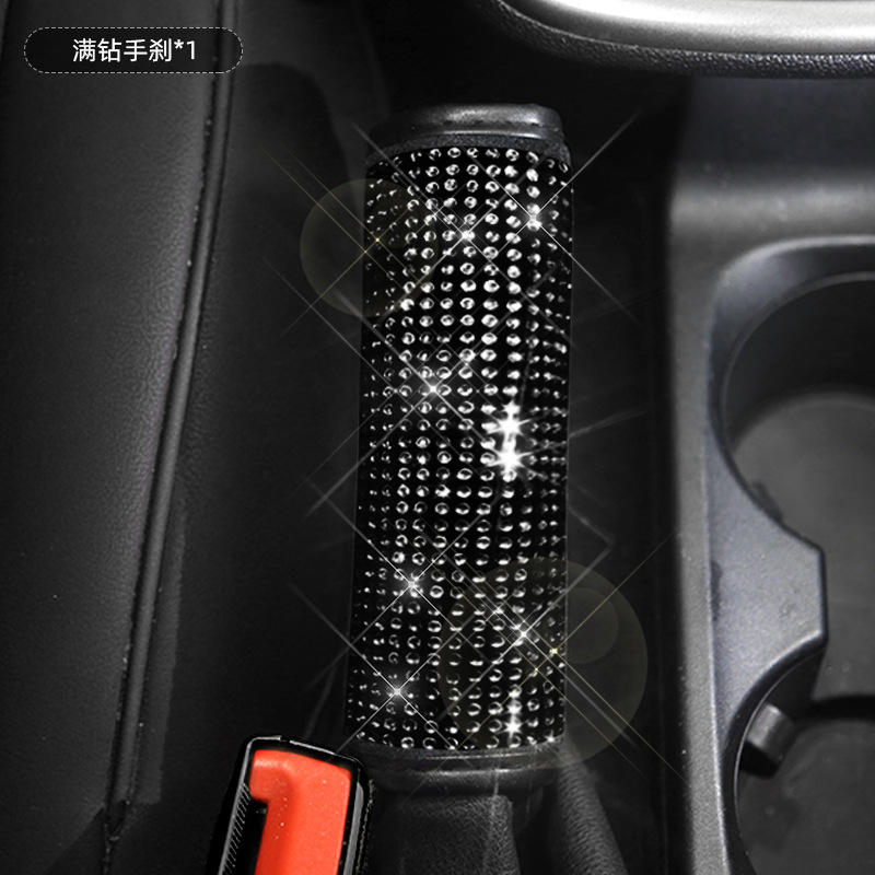 Coche negro rhinestone cubierta del engranaje del freno de mano diamante incrustado cubierta de la manija diamante completo cinturón de seguridad hombro cubierta protectora cubierta del volante reposacabezas