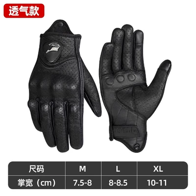 Motorcycle Spring and Summer Riding Gloves Full-Finger Genuine Leather Breathable Vintage Cruiser Motorcycle Protective Gear for Men and Women All Seasons (Motorcycle Safety Supplies) - black-breathable-perforated-comfortable-and-non-sliptouch-screen-m