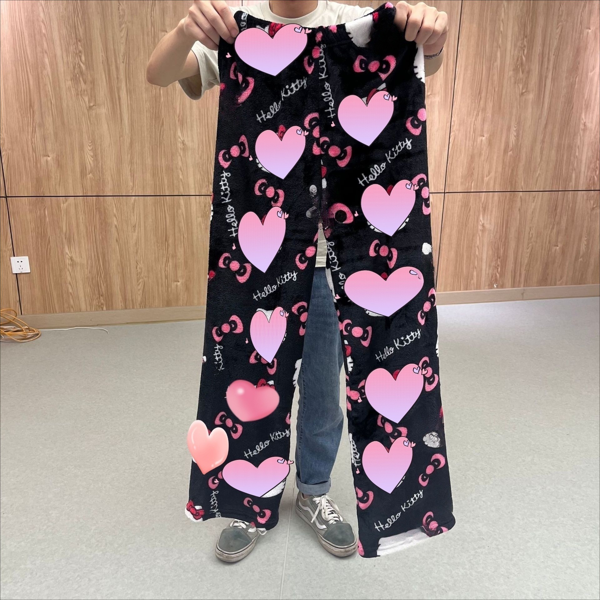 Franela de dibujos animados kt cat pijama pantalones gruesos de las mujeres otoño e invierno nuevo forro polar cálido hogar pantalones casuales hello kitty comercio exterior