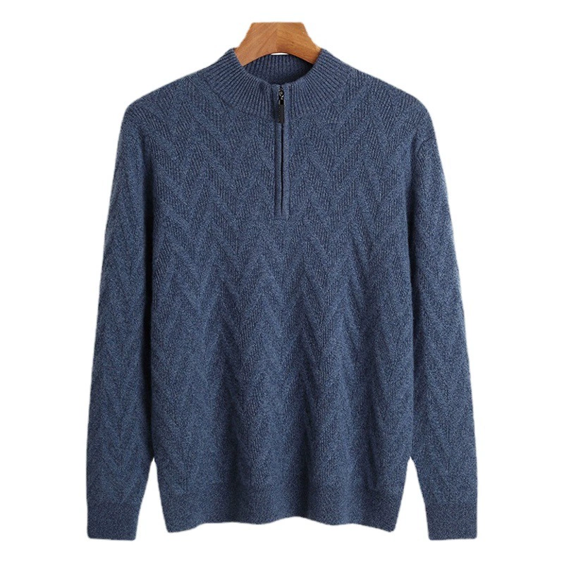 厂家直销产地货源纯山羊绒衫加厚男士毛衣拉链立领秋冬套头打底衫