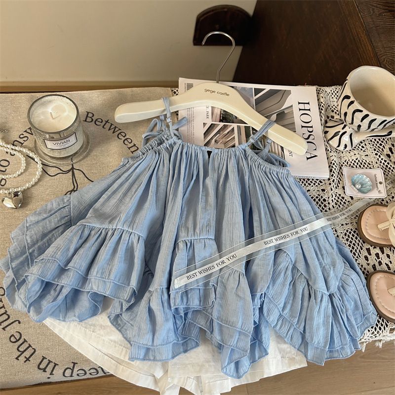 Korean Style Children's Clothing 2026 New Summer Girls' Camisole Dress Children's Stylish Versatile Fashionable Fluffy Dress