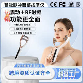 新款面部按摩仪家用V型滚轮EMS微电流电动智能红蓝双波轮按摩器