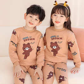 儿童保暖内衣套装加厚三层夹棉男女孩小中大童秋衣秋裤秋冬季中领