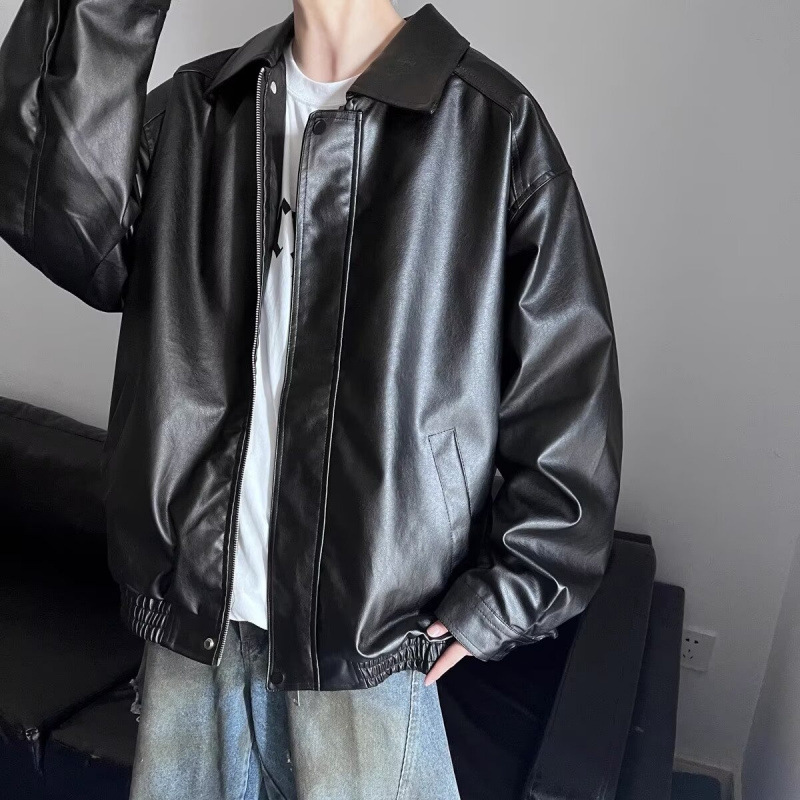Jacket Men's Spring and Autumn Fashion Brand American High Street Aviator Top Clothes Loose Casual All-match PU Leather Lapel Jacket Jacket Men's Spring and Autumn Fashion Brand American High Street Aviator Top Clothes Loose Casual All-match PU Leather Lapel Jacket