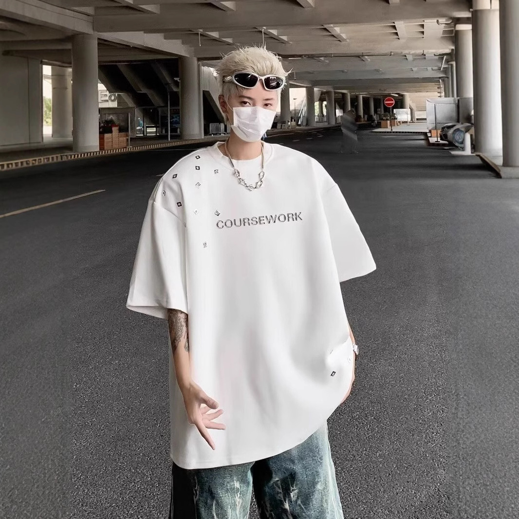 T-shirt à manches courtes pour homme, collection été, coupe ample et décontractée, manches cinq et demie._voghion.com