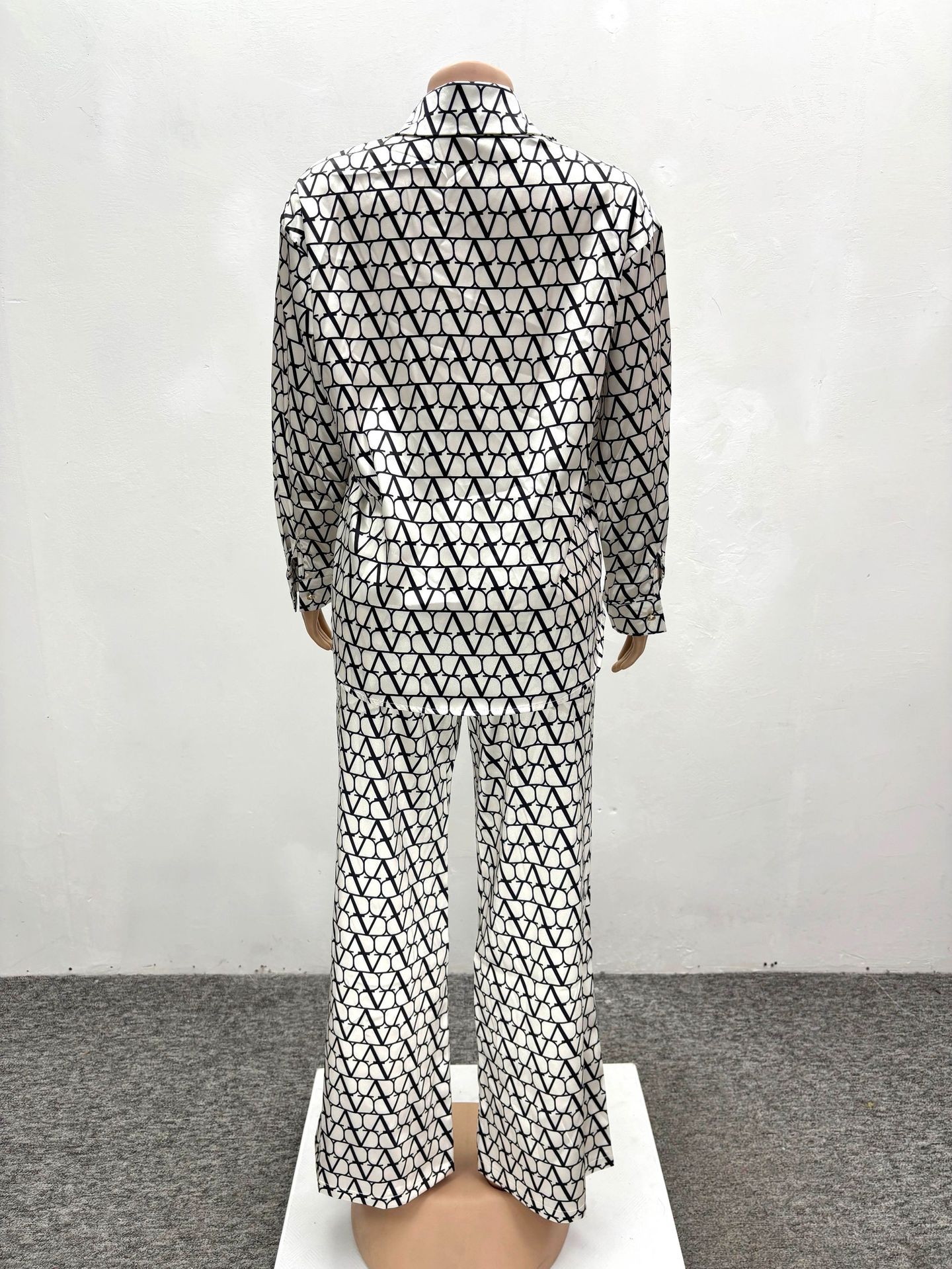 Printed Long Sleeved Shirt Wide Leg Trousers Two Piece Sets African Spring Autumn Women Wear