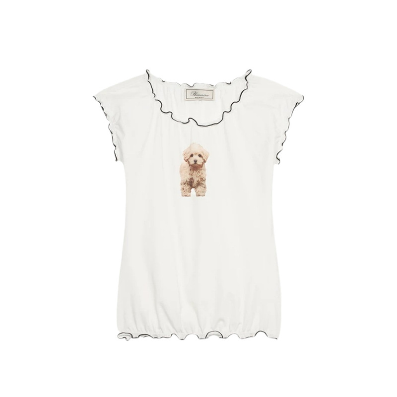 25SSYBオープン/ニッチデザインから始める 90% off ENG韓国風サマーリナ・ユナイ同風子犬プリントTシャツ|undefined