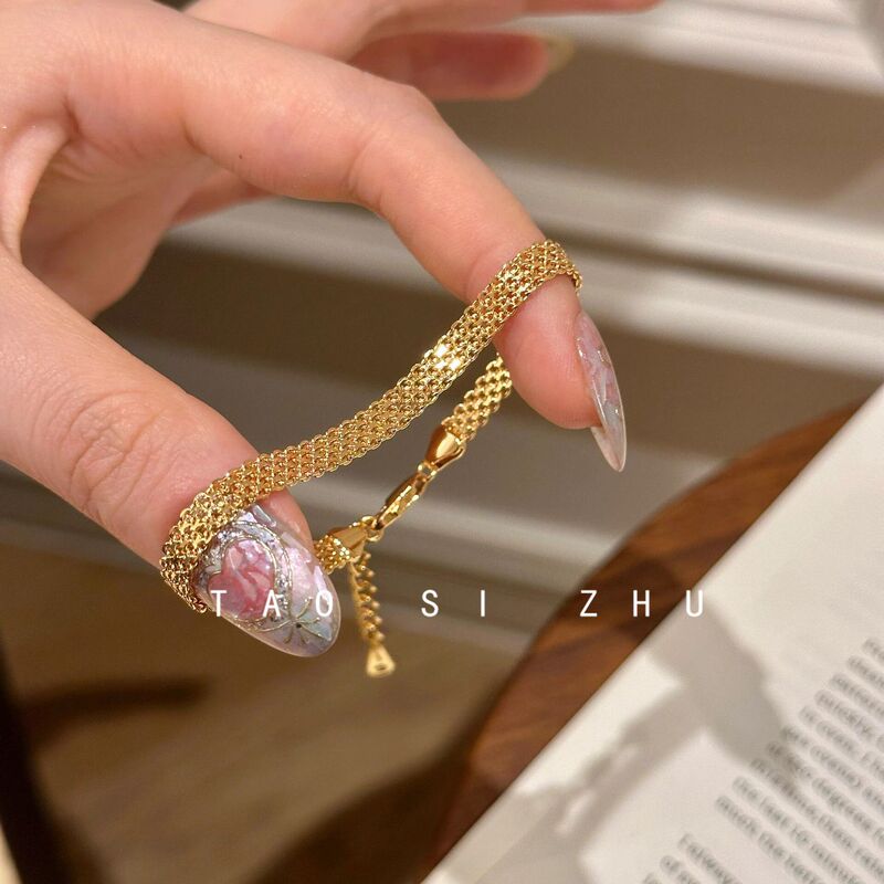 vintage Middle Ancient Woven Gold silver Strap Bracelet Women's Retro Light Luxury High-end Bracelet