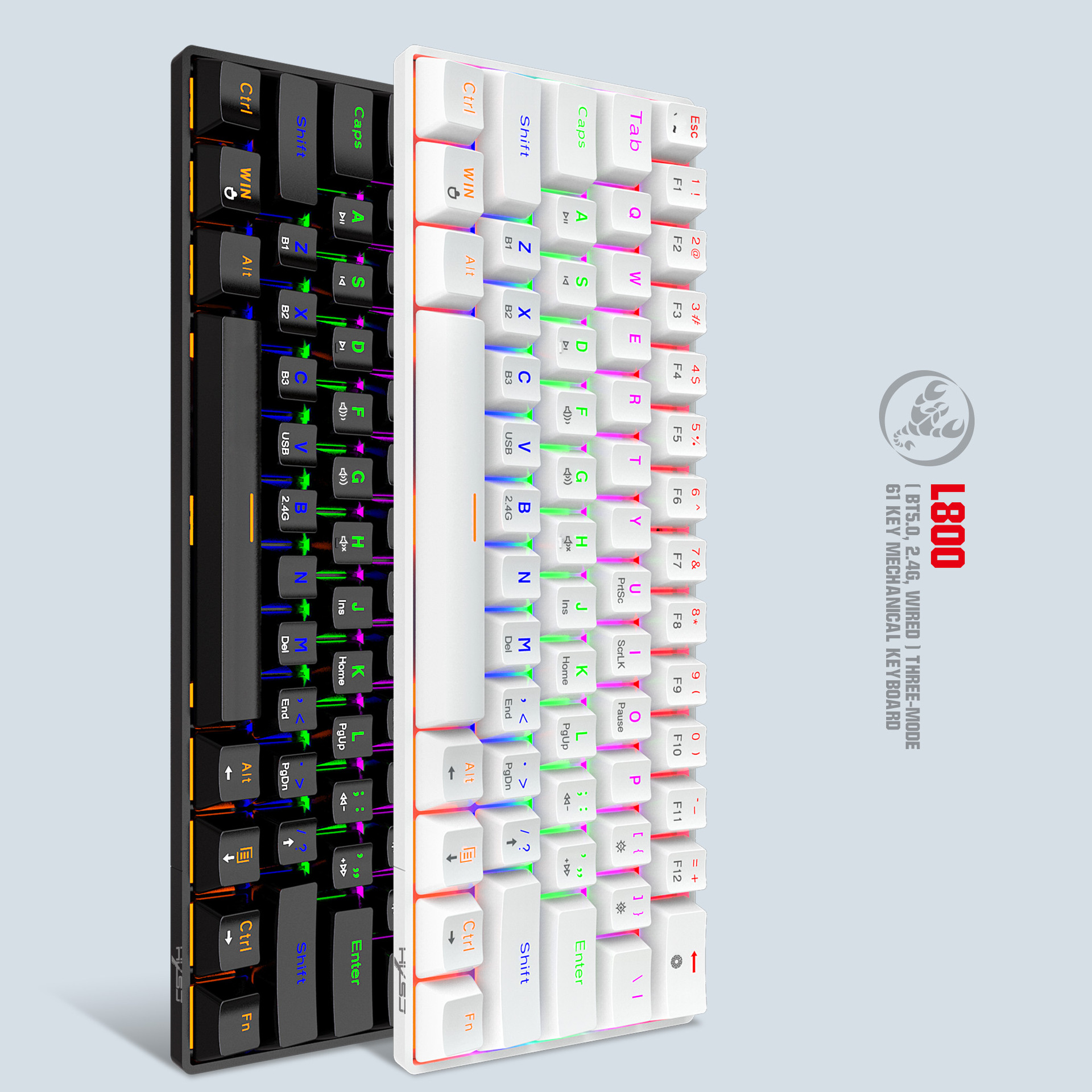61 key the third mock examination RGB wired wireless Bluetooth mechanical keyboard Green axis game office ABS built-in_voghion.com