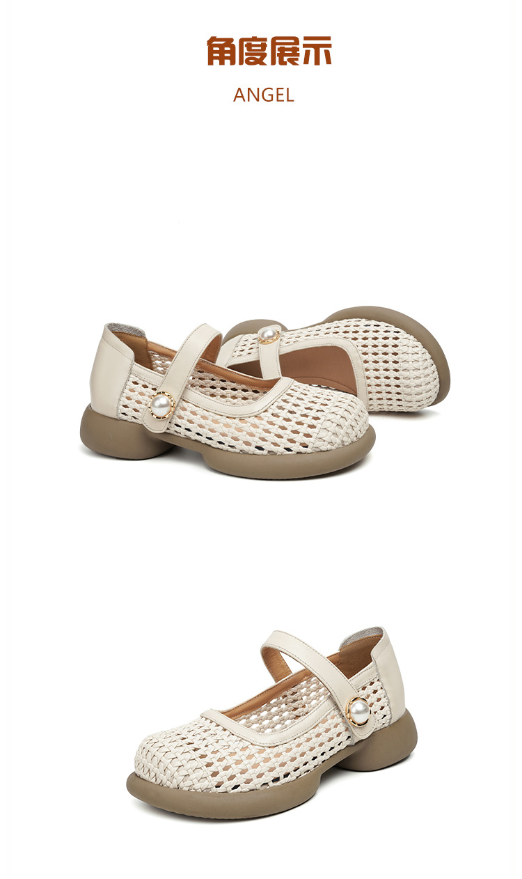 Sandal nữ da thật quai chữ V đan móc mũi kín đế mềm — màu be chi tiết 26