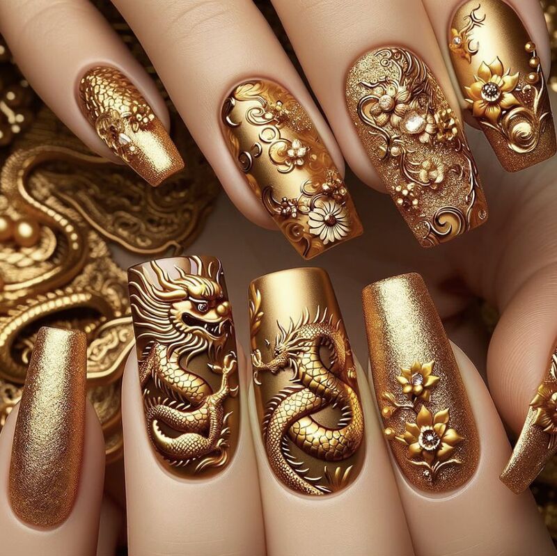 WM-219 Golden Dragon Tengfei False Nail Short T Frosted Aggressive Golden Panlong Carved Wearing Nail Slice Wholesale WM-219 Golden Dragon Tengfei False Nail Short T Frosted Aggressive Golden Panlong Carved Wearing Nail Slice Wholesale