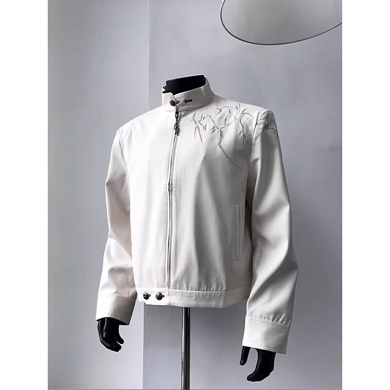 Black cropped stand-up collar jacket for men, autumn and winter, American retro bomber style, workwear for teenagers, apricot color
