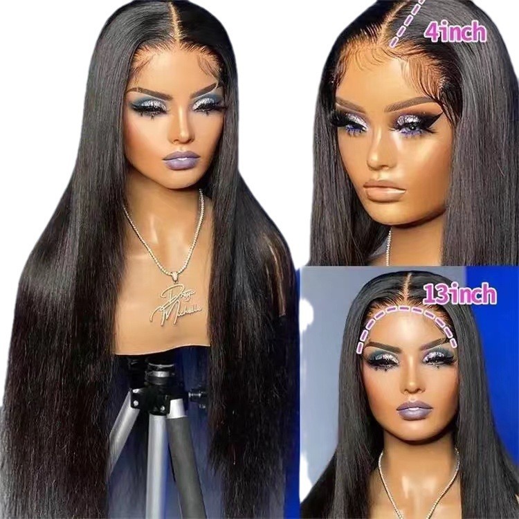 Front Lace Long Straight Hair Wig Center Part Synthetic Fiber Natural Looking Stylish Realistic Wigs Headpiece_voghion.com