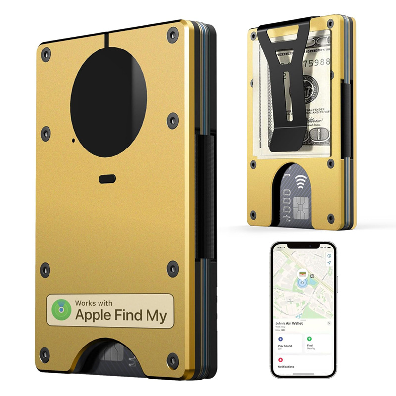 AirTag金属財布内蔵Airtagチップのシンプルな財布は、RFIDロック付きクレジットカードに対応しています